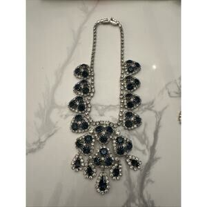 Vintage Signed HOBÉ Sapphire Blue Rhinestone Parure - Necklace & Earrings Set